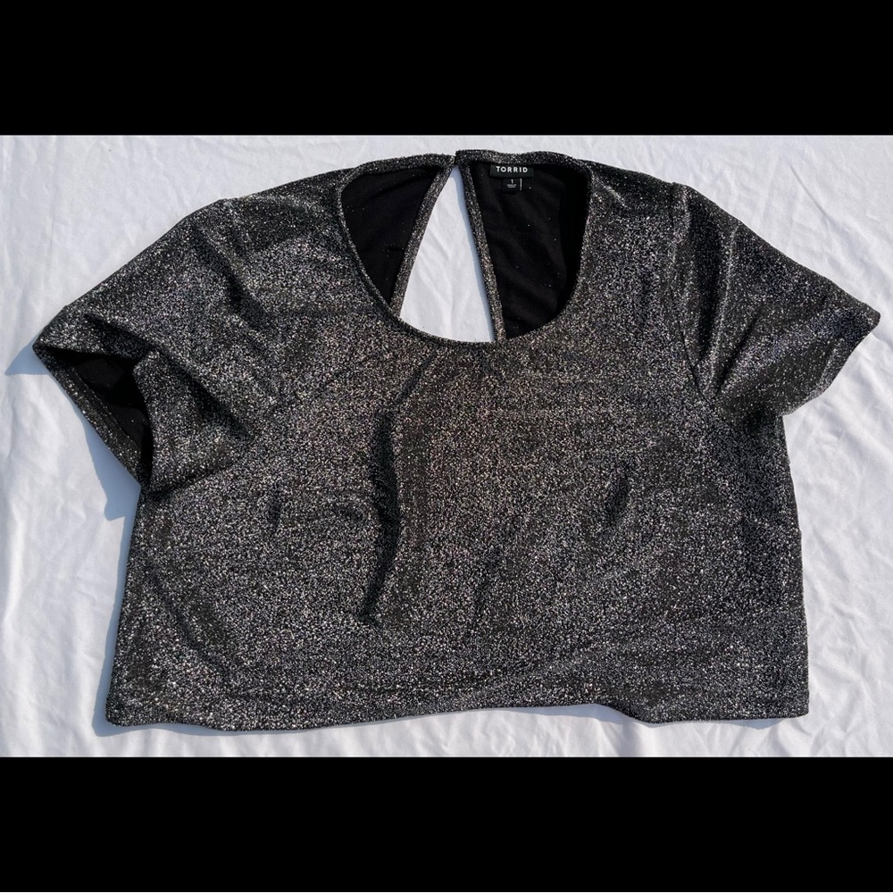 Black & Silver Glitter Crop Top & Wide Leg Pant Set - Picture 10 of 17